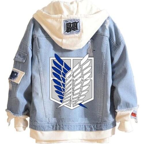 Cosplay Attack on Titan Jeans Jacket Scout Regiment Cosplay Denim Jacket Autumn Hooded Sweatshirt Outwear Coat