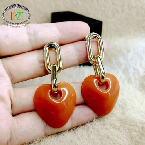 F.J4Z 2021 Hot Punk Earrings for Women Designer Cuban Chain Acrylic Heart Drop Statement Earring Lady Party Gifts Jewelry