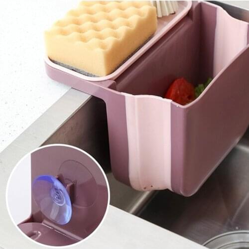 Foldable Sink Strainer Kitchen Leftover Filter Vegetable Fruit Drainer Basket Kitchen Trash Can Sponge Holder Kitchen Organizer