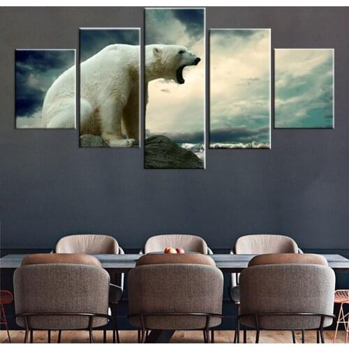 Oil Painting Print on Canvas Polar Bear Home & Kitchen Fashion Decor White Oil Painting Animals 5PCS/Set Framed Modern