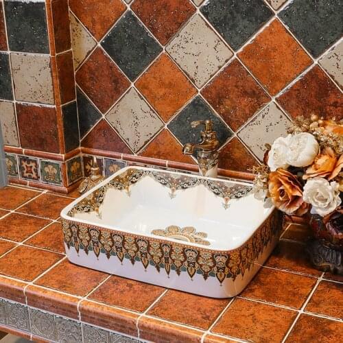 China Artistic Procelain Handmade Europe Vintage Lavabo Ceramic Wash basin Bathroom Sink