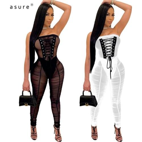 Jumpsuit Women Pants Body Black Overalls Sexy Femme Baddie Clothes One Piece Club Outfits Tracksuit Elegant Catsuit K9871