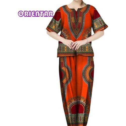 2 Pieces Set Women African Pants Set African Print Tops and Long Pants Bazin Riche African Clothes African Suits Set WY5456