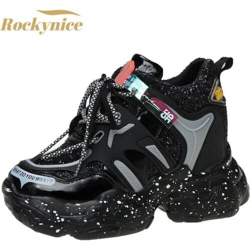Womens Chunky Sneakers Ins Bling Vulcanize Shoes Korean Female Spring High Platform Thick Sole Running Casual Dad Shoes Woman