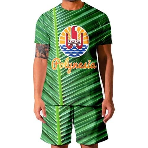 3D Print Tahiti Polynesia leaf Travel Summer T-shirt Shorts Set Sportswear Tracksuit O Neck Short Sleeve Mens Clothing Suit