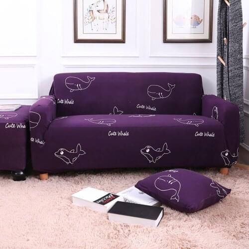 Lychee Cute Whale Sofa Covers Elastic Sofa Cover Printed Polyester Slipcover Couch Cover for Living Room 1/2/3/4 Seater