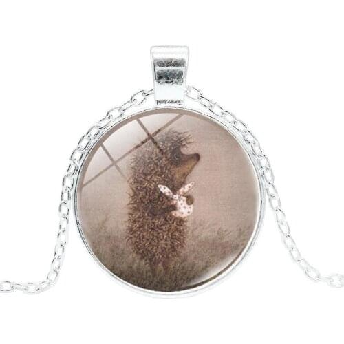 Hedgehog In The Fog Fashion Pendant Necklace Long Chian Statement Handmade Jewelry Art Photos Glass Cabochon Necklace for Women