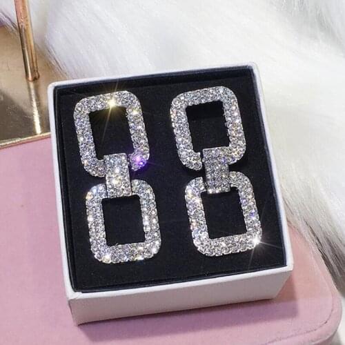 Fashion Exaggerated Super Flash Geometric Rectangular Personality Earrings Female Temperament Simple Long Earrings Friends Gifts
