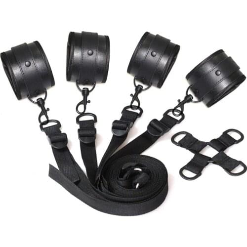 Black PU Handcuffs leather Sex Bondage kit Slave Fetish bedroom sex bandage Ankle cuffs restraint set adult toys For Couple