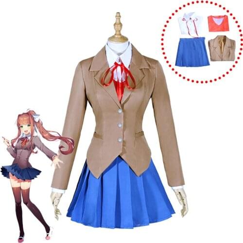2021 New Game Doki Doki Literature Club Cosplay Costumes Sayori Yuri Natsuki Monika School Uniform Full Set Halloween Dress