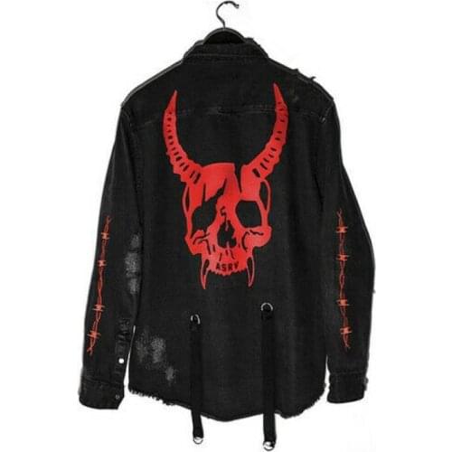 2021 New Top Harajuku Gothic Evil Black Denim Jacket Mens Sweatshirt Hot