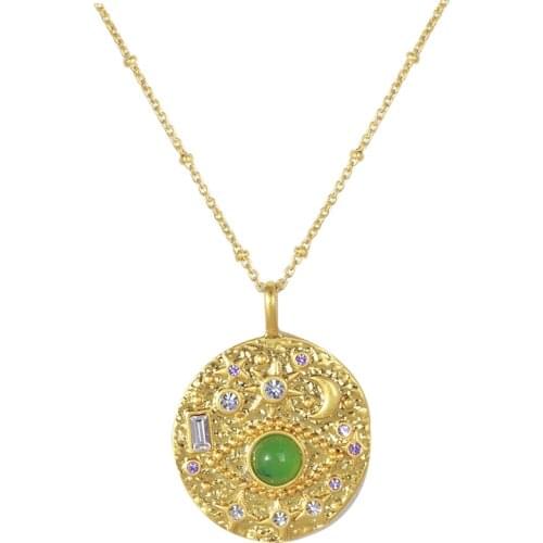 European and American Natural Green Crystal Devils Eye Stars and Moon Sun Shining Disc Retro Necklace Girls