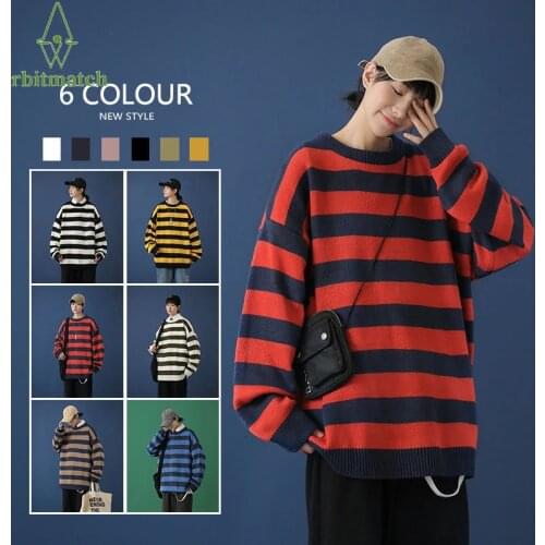 Stripe Knitted Sweater Man Autumn Winter Cotton Hip Hop Streewear Oversize Men And Womens Pullover Casual Woman Sweaters Red