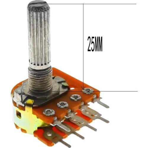5PCS WH148 25MM 16 type sound volume potentiometer double 8 feet with center tap B50K B100K 50K 100K RH2702