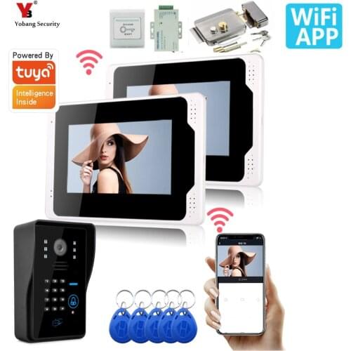7” wifi Wired video intercom 2 Monitors Video Door Phone Support 2 Electric Locks for Apartment Home Lock Access Control System