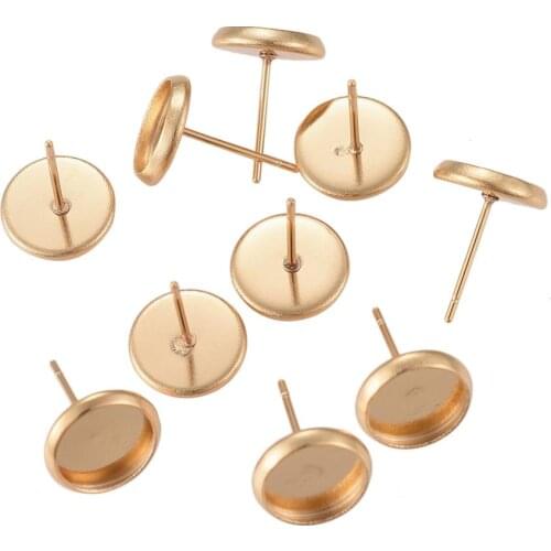 10pcs Stainless Steel Surgical Blank Stud Earring Cabochon Setting Post Cup Bezel Setting for Earring Jewelry Making