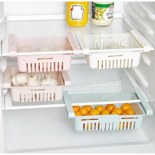 Adjustable Blue Plastic Refrigerator Storage Basket Shelf Holder Organizer Kitchen Freezer Fridge Bathroom R5S5