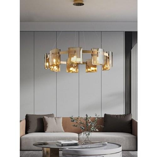 Light luxury glass chandelier simple wrought iron living room lamp arc design elegant fashion Joker for dining room/bedroom/hall