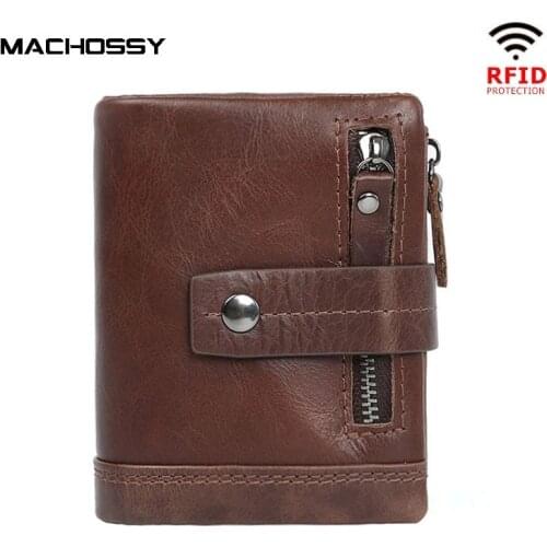 Luxury Vintage Casual 100% Real Genuine Cowhide Oil Wax Leather Men Short Bifold Wallet Wallets Purse Coin Pocket Male Zipper