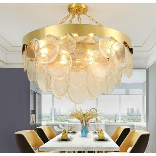 Modern Luxury Deco Lamparas Glass Sheet Lustre Led Pendant Lights Round Plate Metal Luminaria Led Lighting Lamapras Fixtures