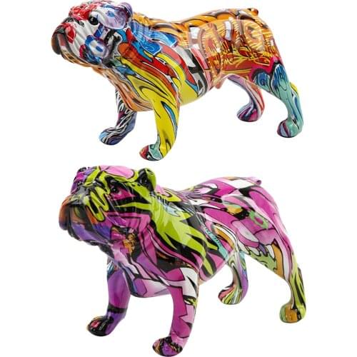 Colorful Bulldog Decor Statue Sculpture, Room Bookshelf TV Cabinet Decor Accents, Modern Decorative Figurines Art Works