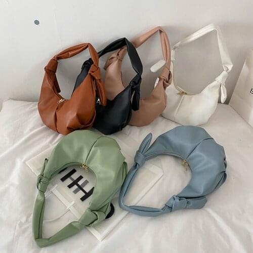 Fashion Women Design Luxury Hand Bag Female Travel Solid Color PU Underarm Hobos Bag Casual Ladies Large Handbags