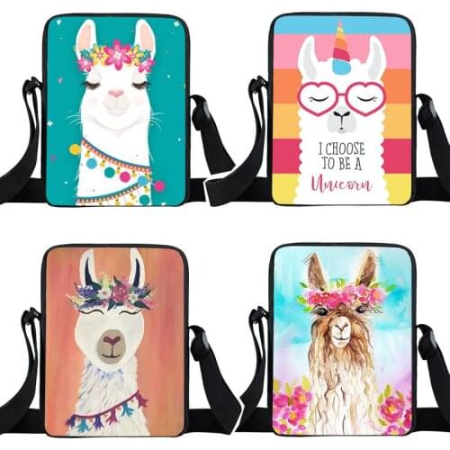 Funny Animal Alpaca Mini Messenger Bag Llama Women Handbag Ladies Canvas Crossbody Bag Girl Portable Shoulder Bags Gift Bookbags