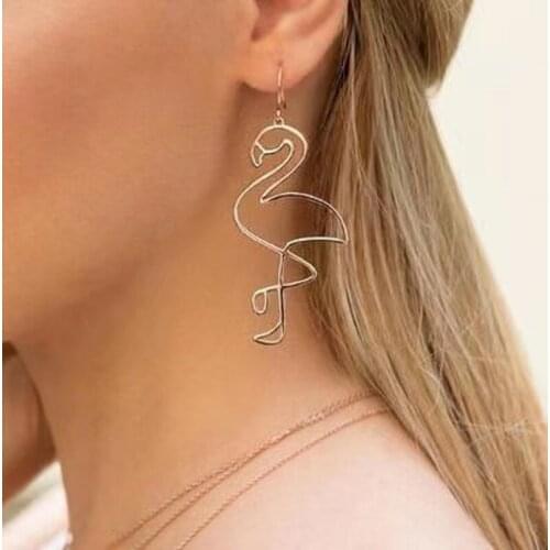 UODCM European American Exaggerated Geometric Hollow Flamingo Earrings Retro Fashion Metal Wind Animal Earrings