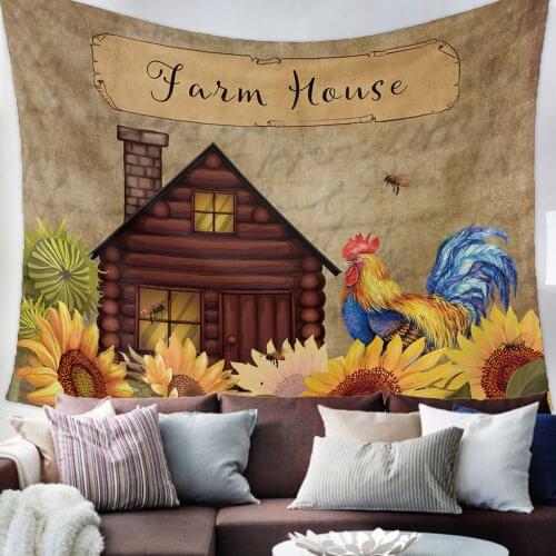 Farm Sunflower Rooster Vintage Tapestry Wall Hanging Living Room Decor Wall Hanging Tapestry Yoga Mat Home Decor Art