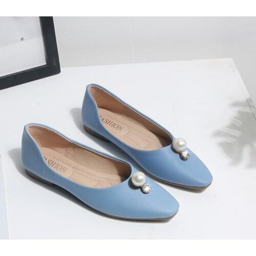 High Quality Fashion Wild Ladies Flat Shoes Solid Color Sweet Elegant Rhinestone Beaded Design Joker Comfort Banquet Shoe W38-12