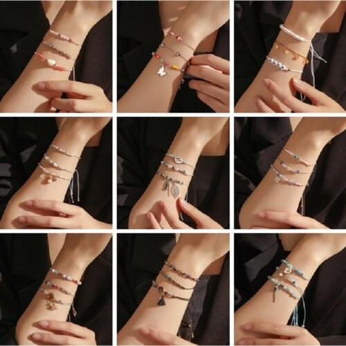 WeSparking Bohemian Ethnic Knot Tie Pearl Seed Beads Bracelet Set For Women EMO Jewelry 2021 Trend Impact Fashion Charms Pendant