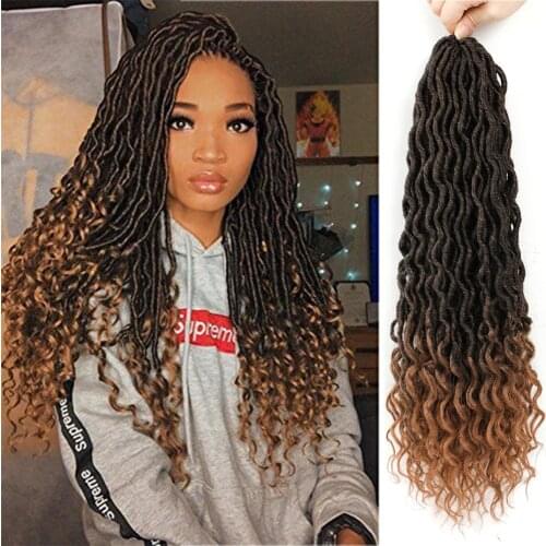 X-TRESS Curly Faux Locs Synthetic Crochet Braids Hair Extension Bohemian Goddess Soft Natural Ombre Brown Braids With Curly Ends