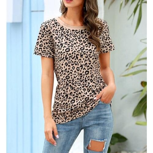 Women Casual T Shirt O-neck Cotton Tee Shirts Female Leopard Tops Lady Tee Leopard T-shirt Summer Short Sleeve Tops Tee