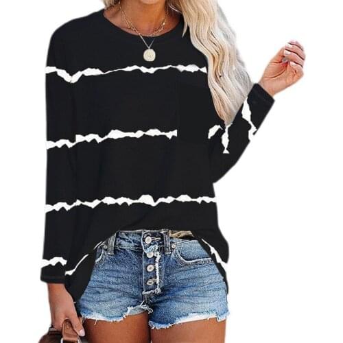 New Women Autumn Winter T Shirt Fashion Female Pocket Long Sleeve Pink Striped Loose Tee Shirts Oversize Casual Office Lady Tops