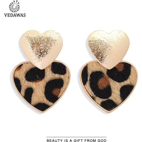 Vedawas Newest Leopard Print Heart Earrings for Women Trendy Colorful Sexy Star Round Colorful Drop Earrings Dress Jewelry Gifts