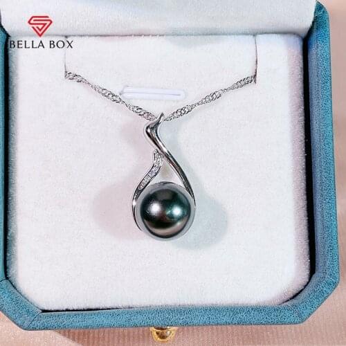 BELLA BOX Classic Women Pendant Necklace With Freshwater Black Pear Gemstones Silver 925 Jewelry Wedding Engagement Party Gift