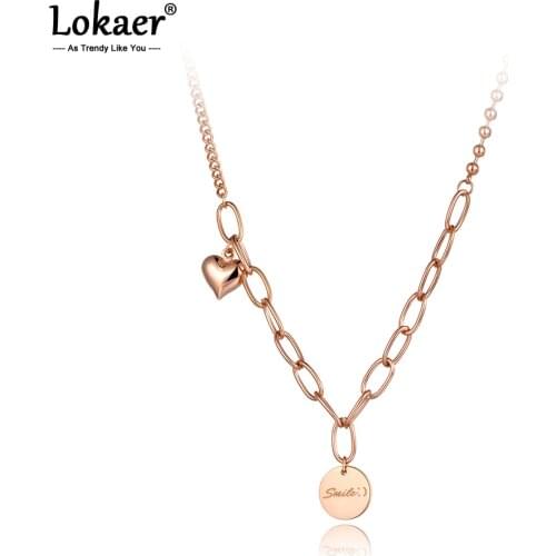 Lokaer Original Design Smile Love Heart Charm Pendant Necklace For Women Titanium Stainless Steel Bohemia Party Necklace N20139