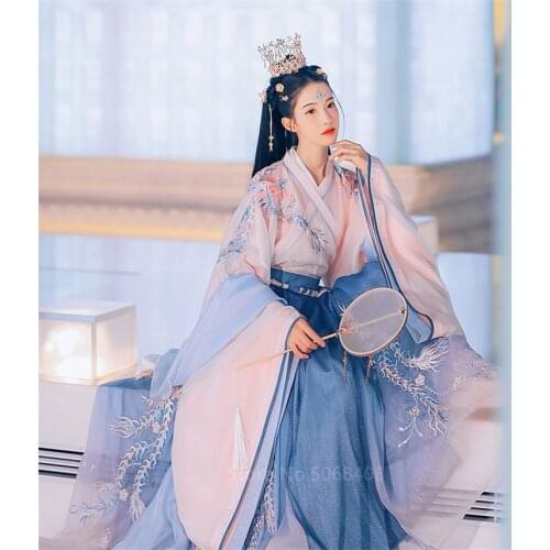 Elegant Hanfu for Women Embroidery Mesh 6m Big Swing Phoenix Embroidery Hanfu Gradient Color Dress Fairy Girls Performance