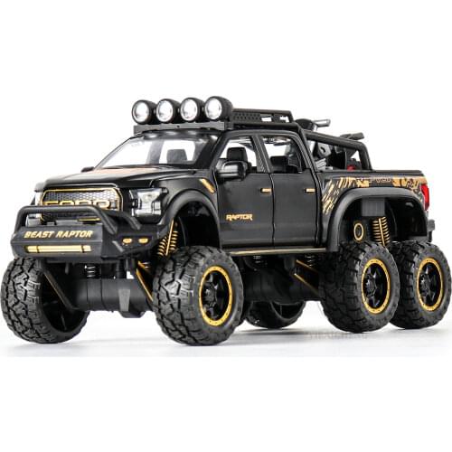 1/28 Diecast Raptor F150 Metal Model Car Toy Alloy Vehicle With Sound Light Pull Back Function Toys For Boy Kids Childrens Gifts