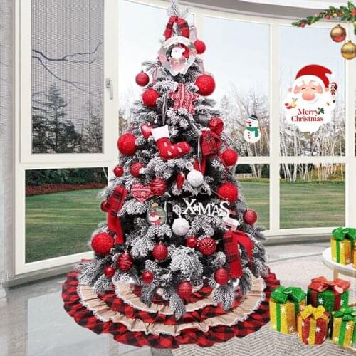 1pc Dia 119cm Red Black Plaid Lace Merry Christmas Tree Skirts Gift Home New Year Decor Christmas Decorations Xmas Tree Skirt