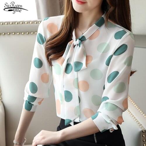 2021 New Fashion Long Sleeve Polka Dot Women Blouse Et Chemisier Femme Casual Loose Chiffon Cardigan Shirt Women Tops 7187 50