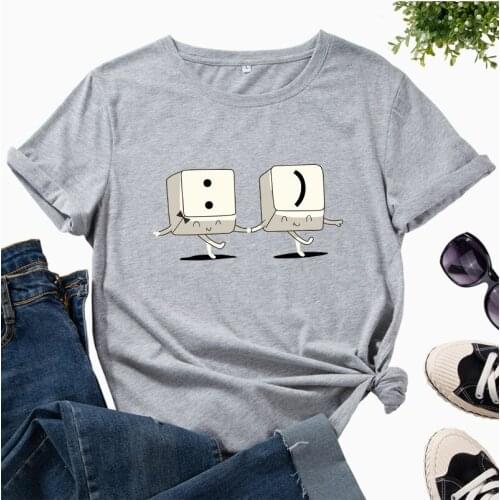 2021 Casual Womens Top Creative Cartoon Square Cotton Short Sleeve Printed T-shirt Grey Black Pink Amy Green Yellow T Shirt