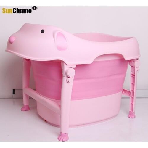 2021 Fashion Baby Bath Tub Folding Children Bath Tub Security Folding Baby Shower Bathtub Cartoon Dogs Foldable Children Bathtub
