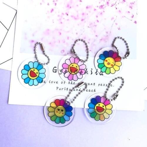 35mm transparent 10pcs Double sided acrylic Smiling flower Bead curtain Charms for DIY decoration bag e key chain patch Jewelry