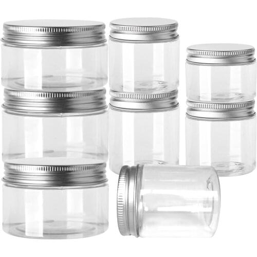10pcs 30ml-150ml Storage Jars Clear Aluminum Cap Round Canister Travel Bottle Pot Balm Wide Mouth Plastic Container Refillable