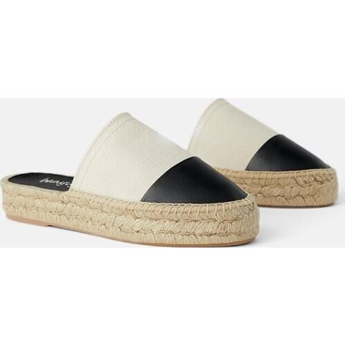 Fishermans Slippers Women 2021 Summer Baotou Thick Soled Flat Platform Shoes Muller Slides Straw Mixed Colors Flats Sandalias