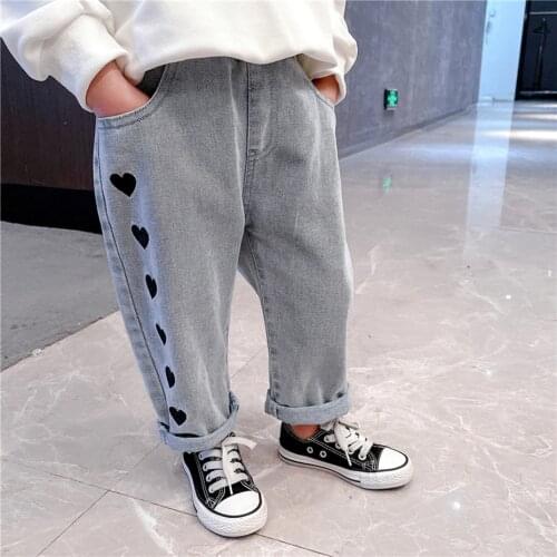 Jeans For Girls Heart Pattern Girl Jeans Spring Autumn Jeans Baby Girl Casual Style Kid Clothes