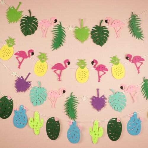 Flamingo pineapple pull flag tropical forest decoration bunting non-woven fabric ornaments childrens birthday party bunting