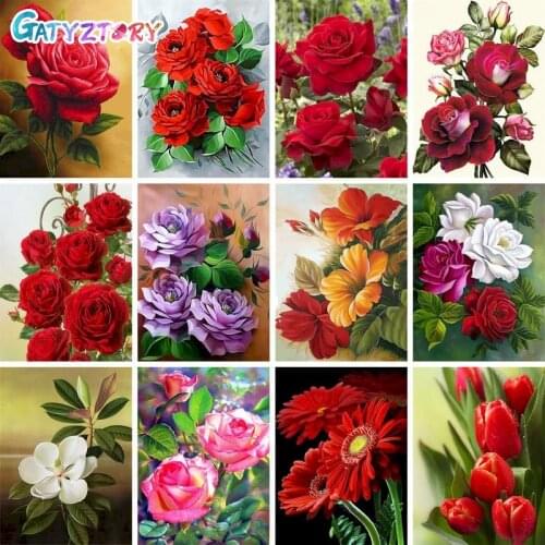 GATYZTORY 60x75cm Frame Diy Oil Painting By Bumbers Kits Rose Flower Acrylic Paint By numbers For Adults Home Decor