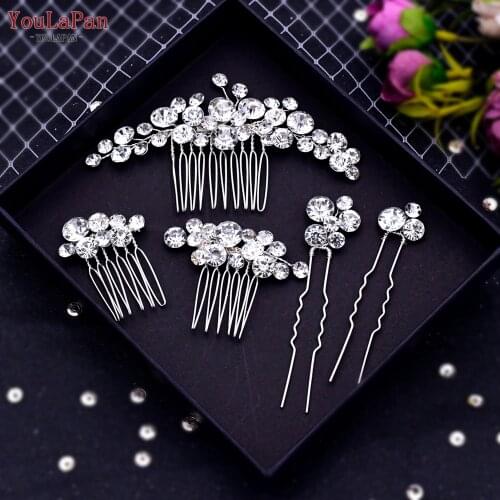 YouLaPan HP387 Handmade Bridal Hair Comb Silver Rhinestone Hair Fork Bridesmaid Bridal Hair Tiara Wedding Hair Accessories